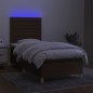 vidaXL Cama box spring colchón luces LED tela marrón oscuro 100x200cm vidaXL Cama box spring colchón luces LED tela marrón oscuro 100x200cm