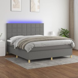 vidaXL Cama box spring colchón y luces LED tela gris oscuro 180x200 cm
