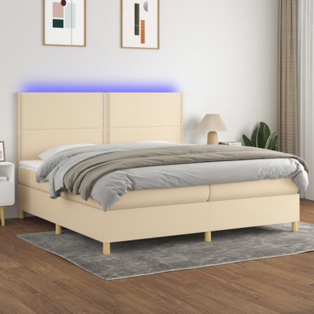vidaXL Cama box spring colchón y luces LED tela crema 200x200 cm
