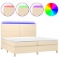 vidaXL Cama box spring colchón y luces LED tela crema 200x200 cm vidaXL Cama box spring colchón y luces LED tela crema 200x200 cm