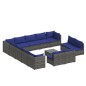 vidaXL Set de muebles de jardín 14 pzas y cojines ratán sintético gris