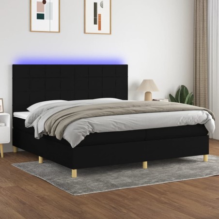 vidaXL Cama box spring colchón y luces LED tela negro 200x200 cm