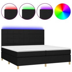 vidaXL Cama box spring colchón y luces LED tela negro 200x200 cm