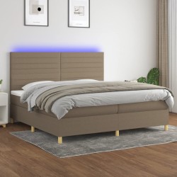 vidaXL Cama box spring colchón y luces LED tela gris taupe 200x200 cm