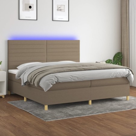 vidaXL Cama box spring colchón y luces LED tela gris taupe 200x200 cm