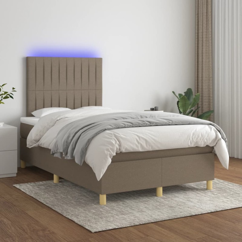 vidaXL Cama box spring con colchón y LED tela gris taupe 120x200 cm vidaXL Cama box spring con colchón y LED tela gris taupe 120x200 cm