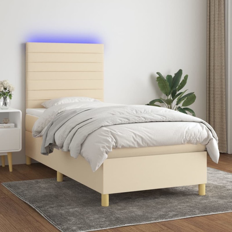 vidaXL Cama box spring colchón y luces LED tela color crema 90x190 cm vidaXL Cama box spring colchón y luces LED tela color crema 90x190 cm