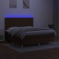 vidaXL Cama box spring colchón luces LED tela marrón oscuro 160x200cm