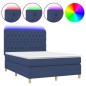 vidaXL Cama box spring colchón y luces LED tela azul 140x200 cm