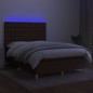 vidaXL Cama box spring colchón luces LED tela marrón oscuro 140x190 cm