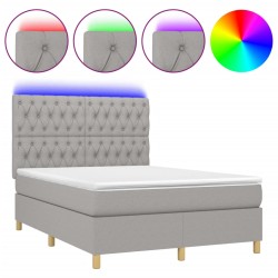 vidaXL Cama box spring colchón y luces LED tela gris claro 140x190 cm