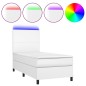 vidaXL Cama box spring y colchón LED cuero sintético blanco 80x200 cm vidaXL Cama box spring y colchón LED cuero sintético blanco 80x200 cm