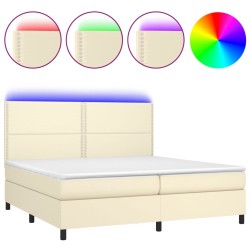 vidaXL Cama box spring colchón y LED cuero sintético crema 200x200 cm