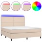 vidaXL Cama box spring colchón LED cuero sintético capuchino 160x200cm vidaXL Cama box spring colchón LED cuero sintético capuchino 160x200cm