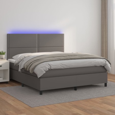 vidaXL Cama box spring colchón y LED cuero sintético gris 140x200 cm