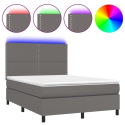 vidaXL Cama box spring colchón y LED cuero sintético gris 140x200 cm