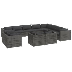 vidaXL Set de muebles de jardín 12 pzas y cojines ratán sintético gris