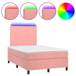 vidaXL Cama box spring colchón y LED terciopelo rosa 120x200 cm