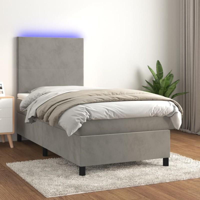 vidaXL Cama box spring colchón y LED terciopelo gris claro 100x200 cm vidaXL Cama box spring colchón y LED terciopelo gris claro 100x200 cm