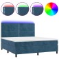 vidaXL Cama box spring colchón y LED terciopelo azul oscuro 180x200 cm
