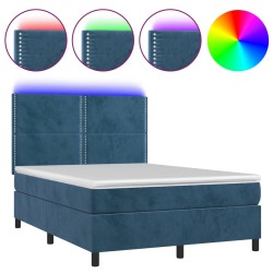 vidaXL Cama box spring colchón y LED terciopelo azul oscuro 140x200 cm