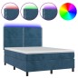 vidaXL Cama box spring colchón y LED terciopelo azul oscuro 140x200 cm