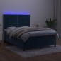 vidaXL Cama box spring colchón y LED terciopelo azul oscuro 140x200 cm