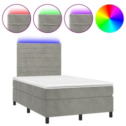vidaXL Cama box spring colchón y LED terciopelo gris claro 120x200 cm