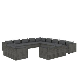 vidaXL Set de muebles de jardín 13 pzas y cojines ratán sintético gris