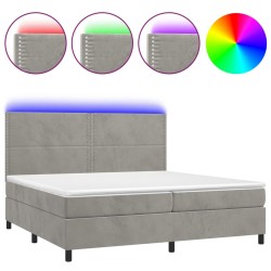 vidaXL Cama box spring colchón y LED terciopelo gris claro 200x200 cm
