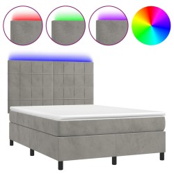 vidaXL Cama box spring colchón y LED terciopelo gris claro 140x200 cm