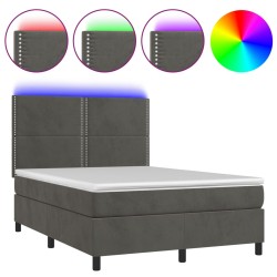 vidaXL Cama box spring colchón y LED terciopelo gris oscuro 140x190 cm