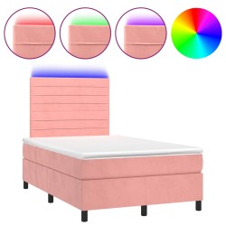 vidaXL Cama box spring colchón y LED terciopelo rosa 120x200 cm