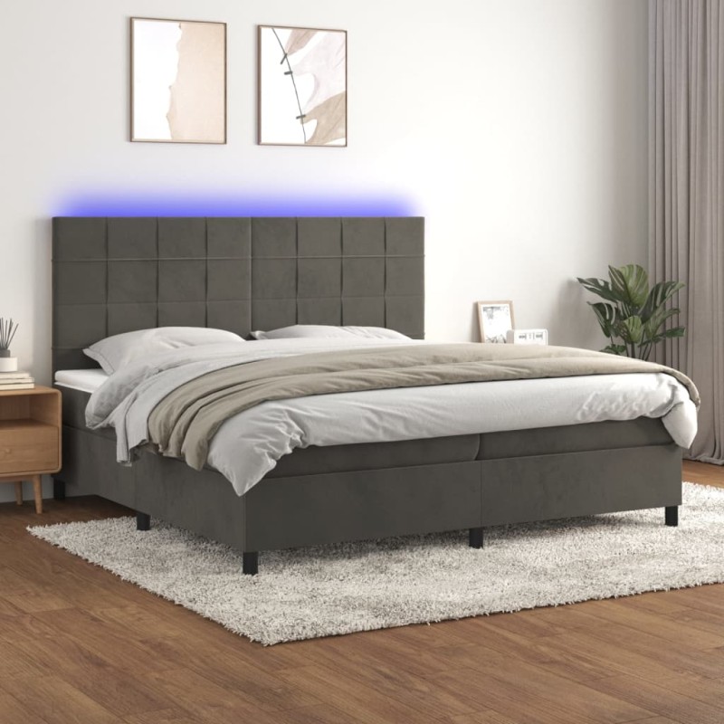vidaXL Cama box spring colchón y LED terciopelo gris oscuro 200x200 cm vidaXL Cama box spring colchón y LED terciopelo gris oscuro 200x200 cm