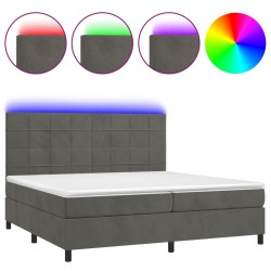 vidaXL Cama box spring colchón y LED terciopelo gris oscuro 200x200 cm