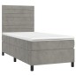 vidaXL Cama box spring colchón y LED terciopelo gris claro 100x200 cm