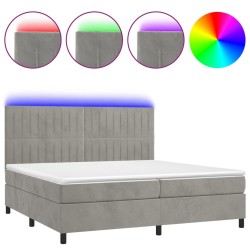 vidaXL Cama box spring colchón y LED terciopelo gris claro 200x200 cm