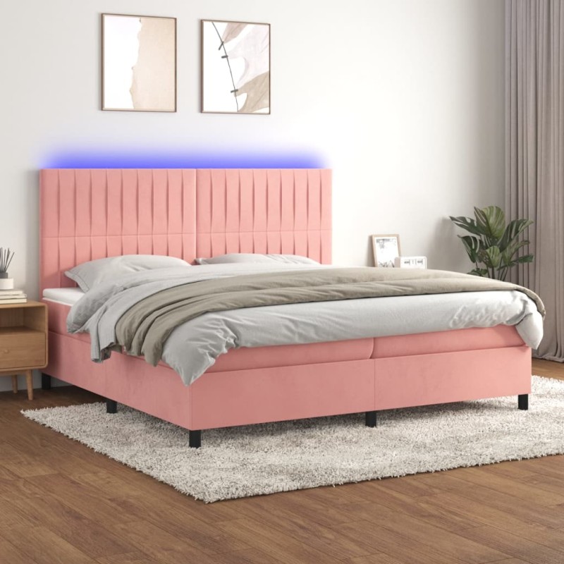 vidaXL Cama box spring colchón y LED terciopelo rosa 200x200 cm vidaXL Cama box spring colchón y LED terciopelo rosa 200x200 cm