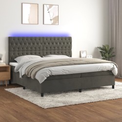 vidaXL Cama box spring colchón y LED terciopelo gris oscuro 200x200 cm