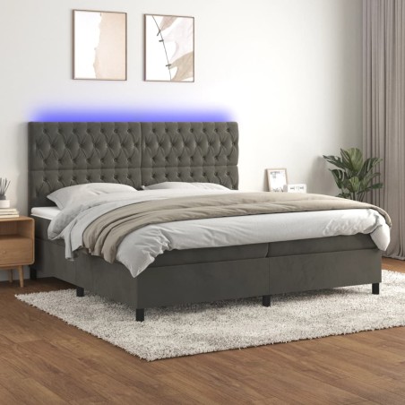 vidaXL Cama box spring colchón y LED terciopelo gris oscuro 200x200 cm