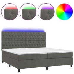 vidaXL Cama box spring colchón y LED terciopelo gris oscuro 200x200 cm