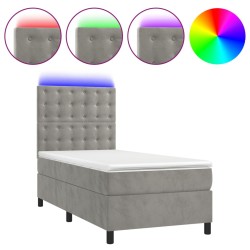 vidaXL Cama box spring colchón y LED terciopelo gris claro 100x200 cm