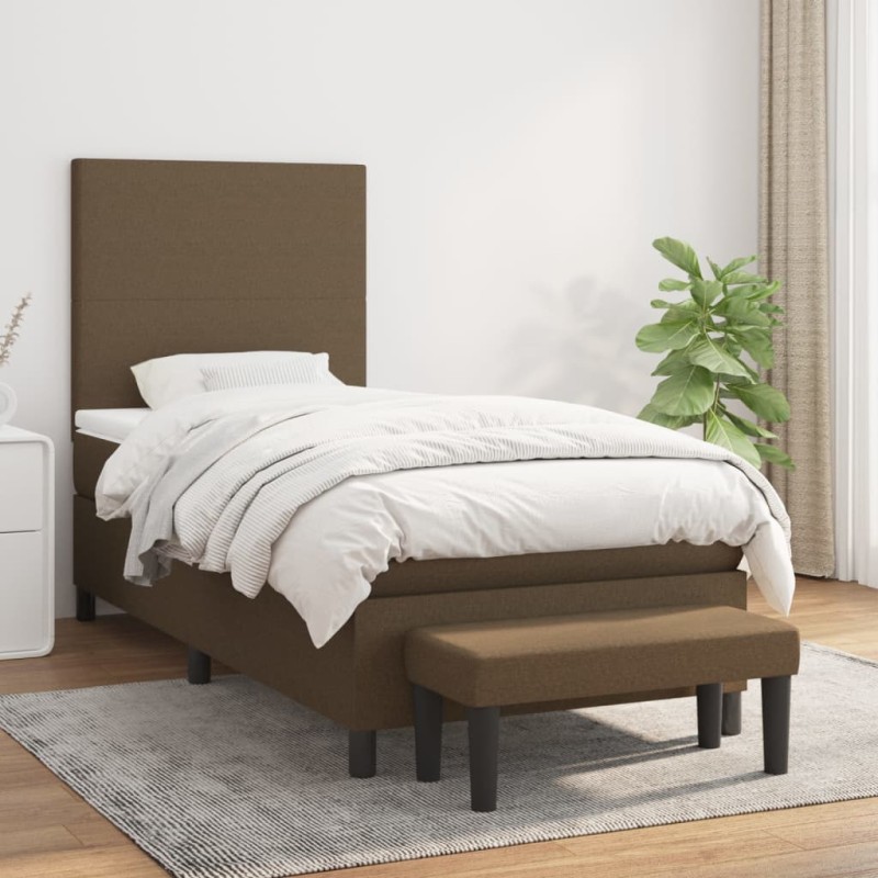 vidaXL Cama box spring con colchón tela marrón oscuro 90x200 cm vidaXL Cama box spring con colchón tela marrón oscuro 90x200 cm