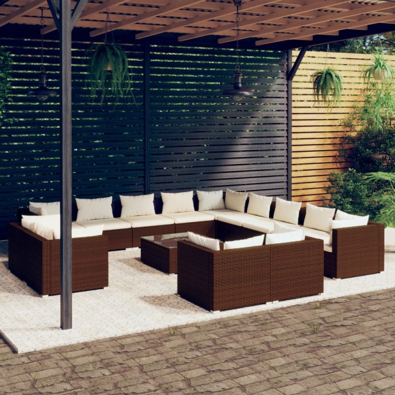 vidaXL Set muebles de jardín 14 piezas cojines ratán sintético marrón vidaXL Set muebles de jardín 14 piezas cojines ratán sintético marrón