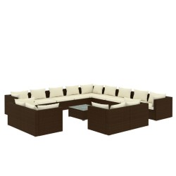 vidaXL Set muebles de jardín 14 piezas cojines ratán sintético marrón