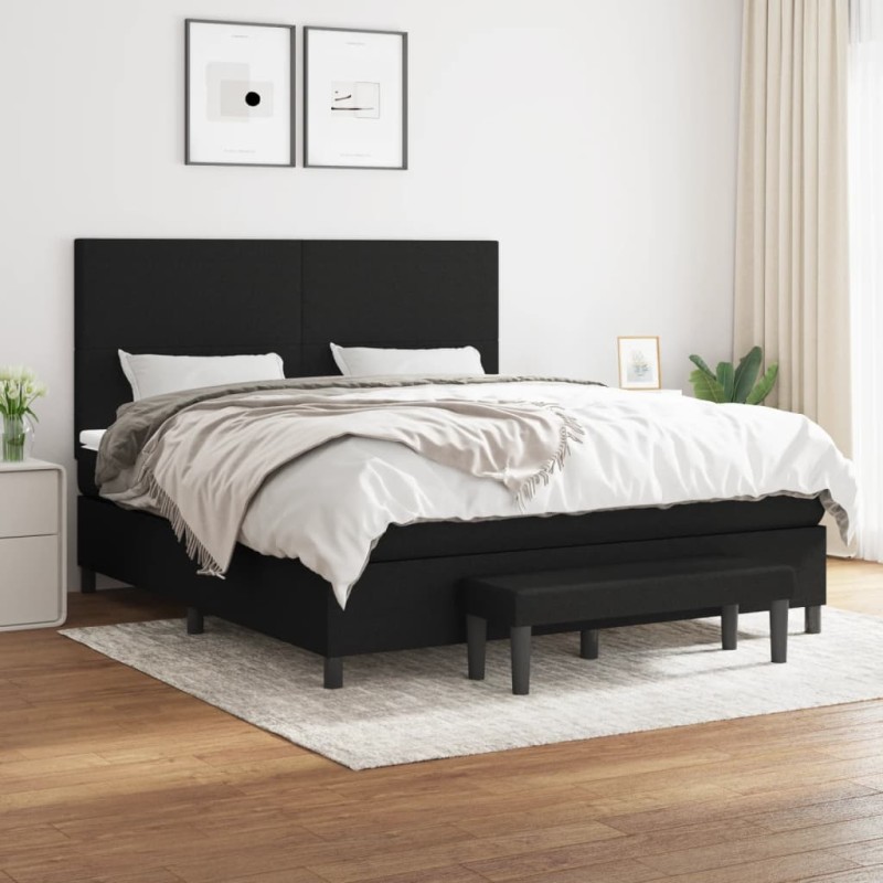 vidaXL Cama box spring con colchón tela negro 180x200 cm vidaXL Cama box spring con colchón tela negro 180x200 cm