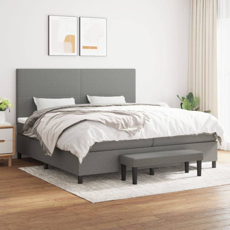 vidaXL Cama box spring con colchón tela gris oscuro 200x200 cm vidaXL Cama box spring con colchón tela gris oscuro 200x200 cm