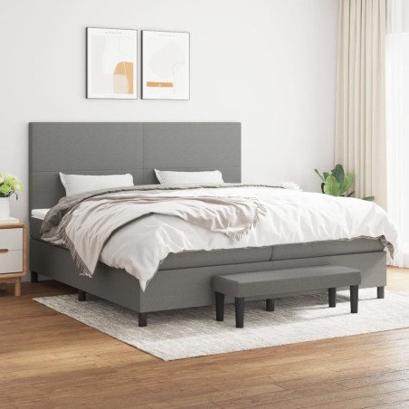 vidaXL Cama box spring con colchón tela gris oscuro 200x200 cm