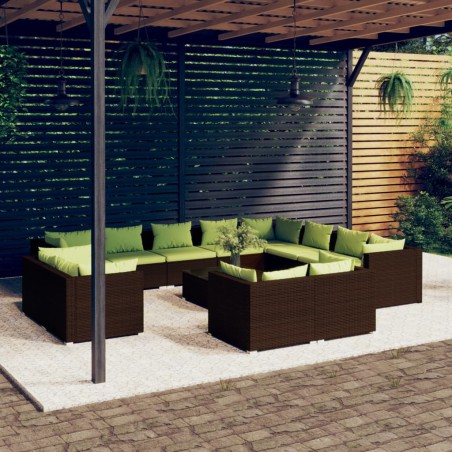 vidaXL Set muebles de jardín 13 pzas y cojines ratán sintético marrón