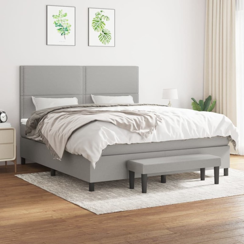 vidaXL Cama box spring con colchón tela gris claro 180x200 cm vidaXL Cama box spring con colchón tela gris claro 180x200 cm